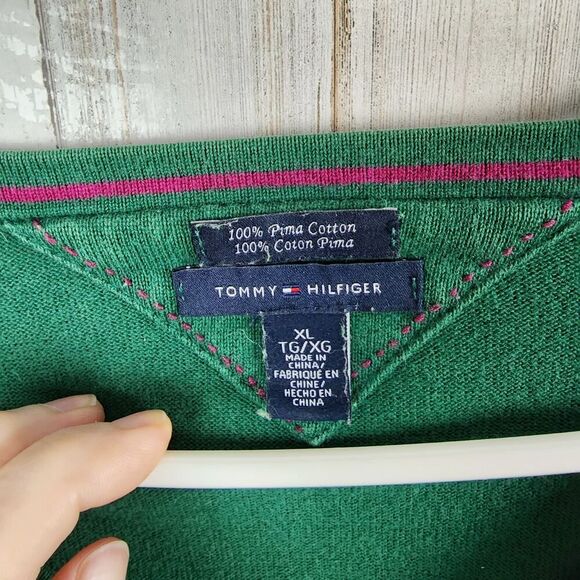 Tommy Hilfiger Argyle V-neck Sweater Green Size XL - Picture 3 of 9